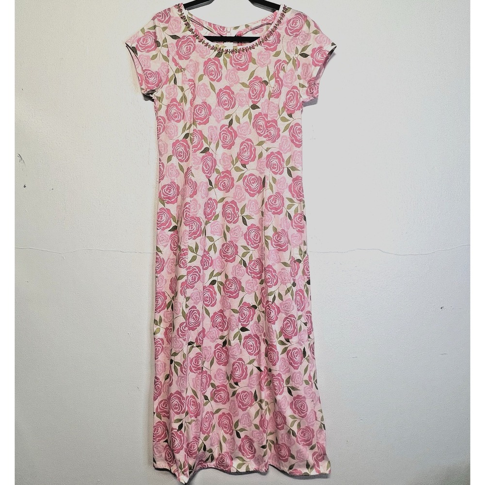 Hanna Andersson Floral Knit Midi Dress‎ Bright Pink Size S Cotton